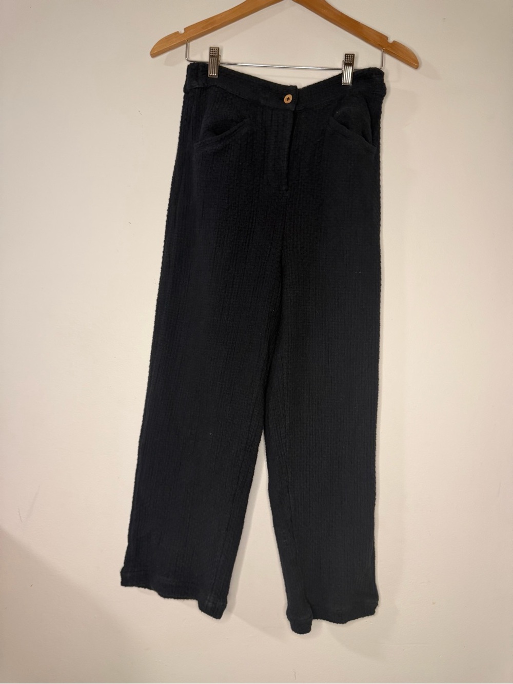 Free People Black Textured Wide Leg Pants High Rise Size Small